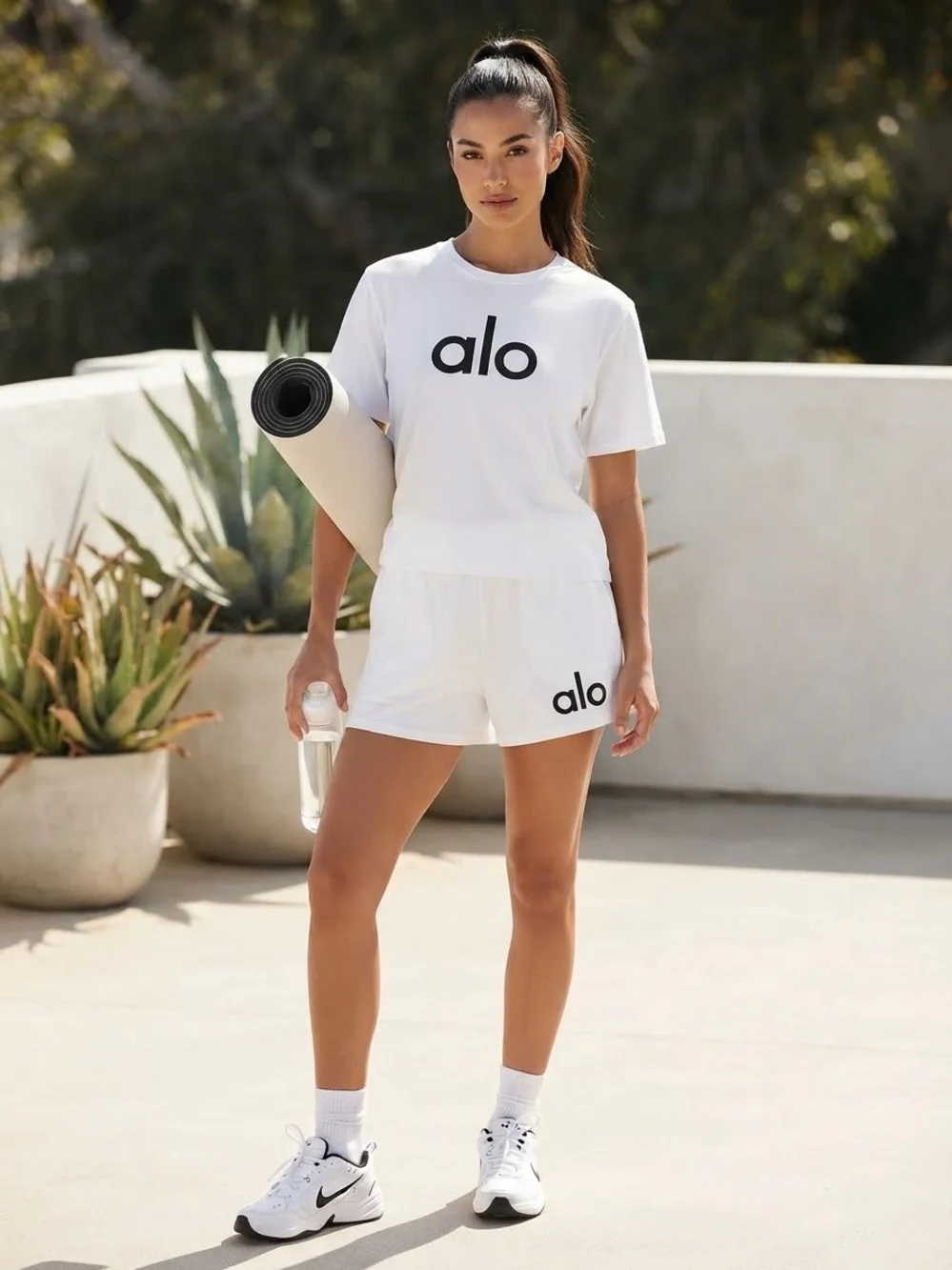 ALO Yoga White Logo Athletic Shorts
